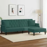  Kavč dvosed z blazinami in stolčkom za noge temno zelen žamet