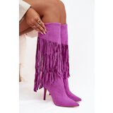 Boto Women's High Heel Boots with Fringes Purple Isalune | Shoptok.si