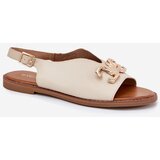 EVENTO Women Sandals Flat Heel With Golden Decoration Beige Amelira | Shoptok.si