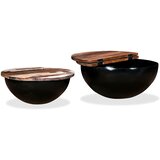  Set Stolića za Kavu 2 kom Masivno Obnovljeno Drvo Crni Oblik Zdjele | shoptok.hr