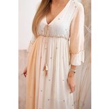 Kesi Włoski Women's viscose dress with embellishments beige | Shoptok.si
