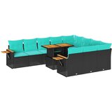  Vrtna garnitura - 11-dijelni set vrtnih sofa poliratan i bagrem s jastucima crni - Crna 1 | shoptok.hr