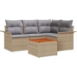  5-delni vrtni kavč set z blazinami Bež Poli Ratan Acacia | Shoptok.si