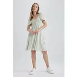 Defacto V-Neck Mini Short Sleeve Knitted Dress