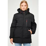 River Club Women's Black Inflatable Winter Coat With Lined Hooded Waterproof And Windproof.