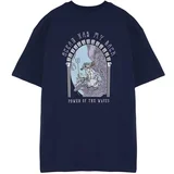 Trendyol Navy Blue Relaxed/Comfortable Fit Art Printed 100% Cotton Large Size T-Shirt