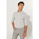 AC&Co / Altınyıldız Classics Men's Gray Tailored Slim Fit Slim-fit Oxford Buttoned Collar Linen-Looking 100% Cotton Flared Shirt. Cene