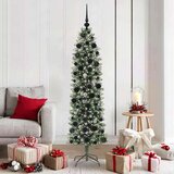 vidaXL Umetno vitko božično drevo med 300 LED Zelena in bela 180 cm | Shoptok.si