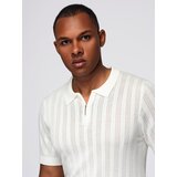 Ombre Men's openwork polo shirt with zipper at neckline - white | Shoptok.si