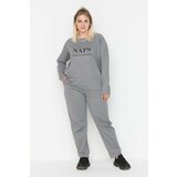 Trendyol Curve Plus Size Pajama Set - Gray - With Slogan Cene'.'
