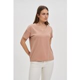 Marisse Beige Cotton V-Neck T-Shirt | ePonuda.com