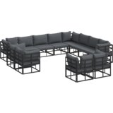 vidaXL Vrtna sedežna garnitura 12 pcs Črna 353 x 283 x 71 cm Aluminij | Shoptok.si