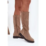 Boto Women's insulated flat-heeled eco suede boots Dark beige Delyssa | Shoptok.si
