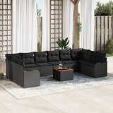vidaXL 11-delna vrtna sedežna garnitura z blazinami črni poli ratan acacia | Shoptok.si