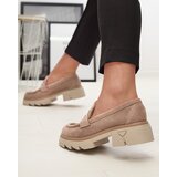 Resti Light brown women's openwork moccasins on a solid sole Ejina - Footwear | Shoptok.si