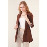 Bigdart 10322 Brown Pocket Detailed Trench Coat with Pleated Waist. cene