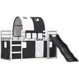 Krevet na kat s toboganom i zavjesama bijelo-crni 90 x 190 cm | Eponuda.com