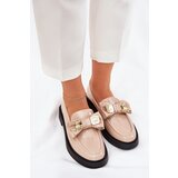 Boto Patented moccasins with bow and decorative brooch beige Leandriel | Shoptok.si