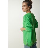  Women's Light Green V-Neck Fluffy Knitted Sweater | Eponuda.ba