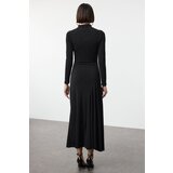Trendyol Black Fitted Stand Collar Long Sleeve Flexible Maxi Knit Dress cene