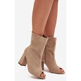 Boto Suede Ankle Boots With Open Toes Beige Zazoo 3830 | shoptok.hr