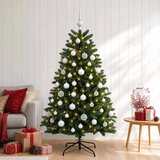  Umjetno božićno drvce srednje zeleno s kuglicama 150 cm - Srednje zelena Ø 80 x 150 cm s 150 LED dioda i bijelim lopticama | shoptok.hr