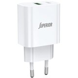 Superior Kućni punjač SU-P102 20W Super Fast USB A QC3.0+Type C, Belo | ePonuda.com