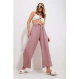 Trend Alaçatı Stili women's powder pink elastic waist wide leg loose woven trousers Cene