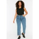 Trendyol Curve Blue High Waist Leg Detailed Booutcut Jeans Cene