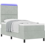 vidaXL Box Spring Postelja z Blazino in LED Osvetlitvijo Svetlo Siva 80x200 cm Žamet | Shoptok.si