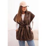 Kesi Włoski Women's quilted vest with a belt and wide collar brown | shoptok.hr