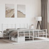 Maison Chic Kovinski Posteljni okvir - Dvoposteljna postelja - Zakonska postelja z vzglavjem in vznožjem bel 183x213 cm, (21696987) | Shoptok.si