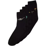 Trendyol Men's Black Cotton 5-Pack Dinosaur Pattern Crew Socks