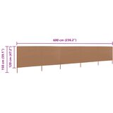  Vjetrobran s 5 panela od tkanine 600 x 120 cm smeđe-sivi | shoptok.hr