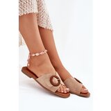 Boto Womens Flat Heeled Sandals With Buckle Beige Lanoni | shoptok.hr