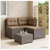 vidaXL Dvosjedni vrtni sofa s jastucima u ratan izgledu 3-sjedalo PP - Svjetlosiva Sofa + srednji + kutni s taupe jastučićem i jastučić | shoptok.hr