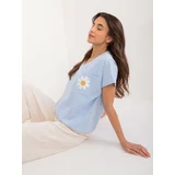 Fashion Hunters Light blue women's blouse with decorative embroidery RUE PARIS