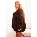 Kesi Włoski Women's Plus Size sweater with acrylic, loose fit and 3/4 sleeves brown | Shoptok.si