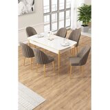 Hanah home trpezarijski set Edaf, sto na razvlačenje i 6 stolica, bela ploča, zlatne noge, kapućino tkanina Babyface | Eponuda.com