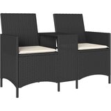 Maison Chic Vrtni kavč - Zunanji kavč dvosed z mizo in blazinami črn poli ratan, (22041935) | Shoptok.si