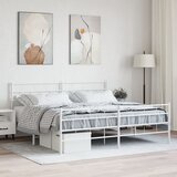 Maison Chic Kovinski Posteljni okvir - Dvoposteljna postelja - Zakonska postelja z vzglavjem in vznožjem bel 183x213 cm, (21697425) | Shoptok.si