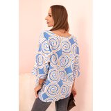 Kesi Włoski Women's cotton blouse with ethnic patterns and rolled-up sleeves turquoise | shoptok.hr