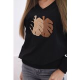 Kesi Women's sweatshirt with a V-neck and velvet leaf black | shoptok.hr