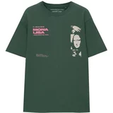 Pull&Bear Majica 'MONA LISA' tamno zelena / roza / bijela