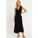 Cool & Sexy Women's Black Waist Tie Wrap Midi Dress | Shoptok.si