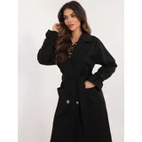 Fashion Hunters Black double-breasted cotton trench coat