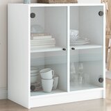vidaXL Stranska omarica s steklenimi vrati bela 68x37x75,5 cm Cene