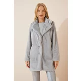 Happiness İstanbul Women's Stone Gray Faux Fur Coat
