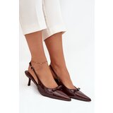 Boto Patent leather high heels with bow chocolate Olvena | Shoptok.si