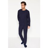 Trendyol Men's Navy Blue Regular Fit Towel Fabric Label Detailed Knitted Pajama description | shoptok.hr